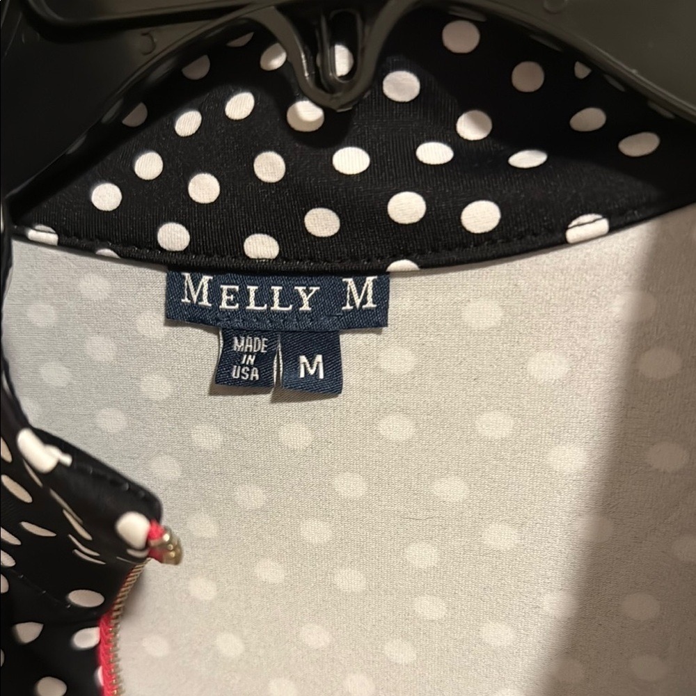 Melly M Womens Black White Polka Dot Long Sleeve Quarter Zip Shift Dress M USA - Picture 2 of 3